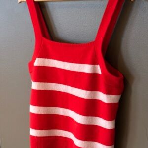 100% Cashmere Red and White Striped Knit Tank Top